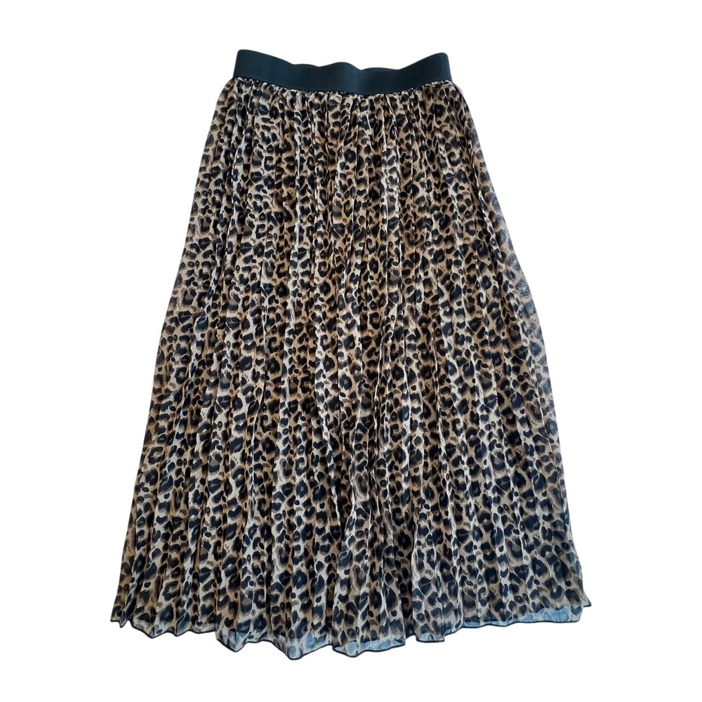Rachel Zoe Pleated Leopard Animal Print Lined Elastic Waist Skirt Sz S Pull On